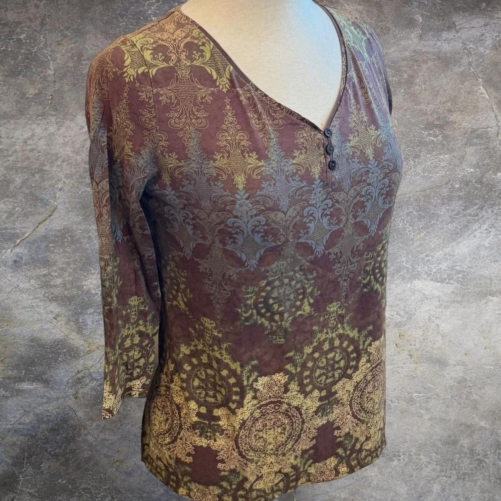 Vintage Liz Claiborne Geometric 3/4 Sleeved Shirt Women's Size Medium BOHO Y2K
